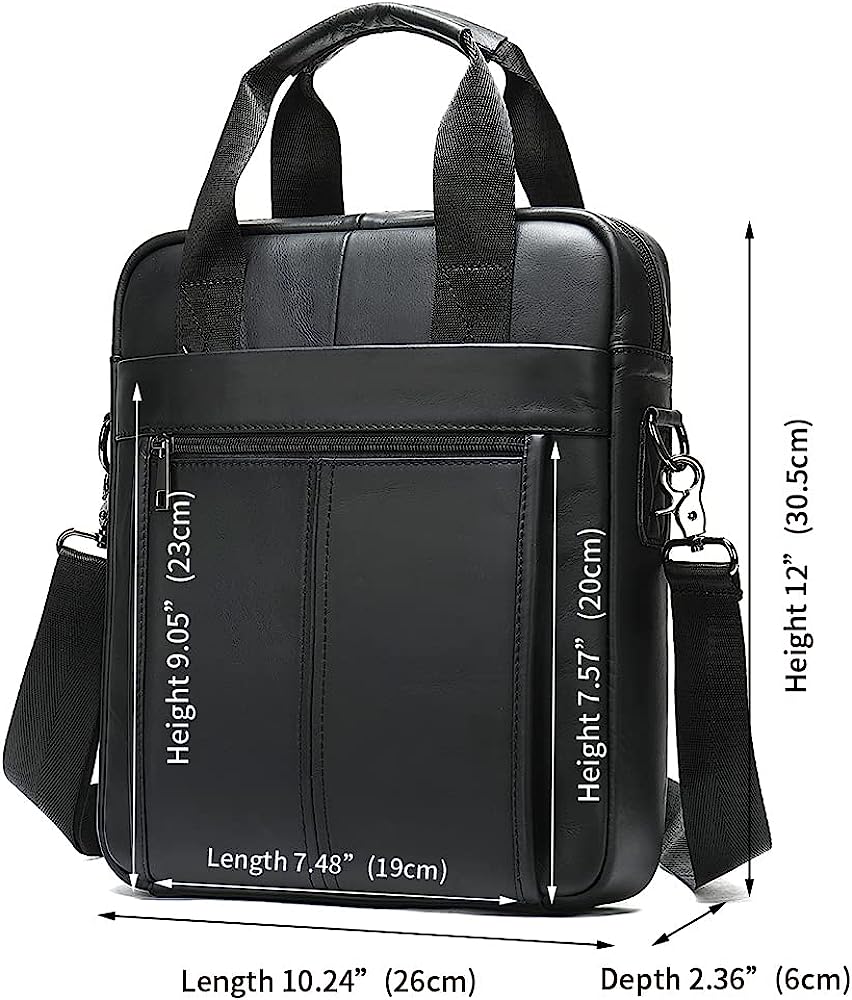 ND Genuine Leather Shoulder Messenger Bag for Men Adjustable Shoulders Sling Crossbody Bags for Travel Work Business Handbag (Black) - Image 2